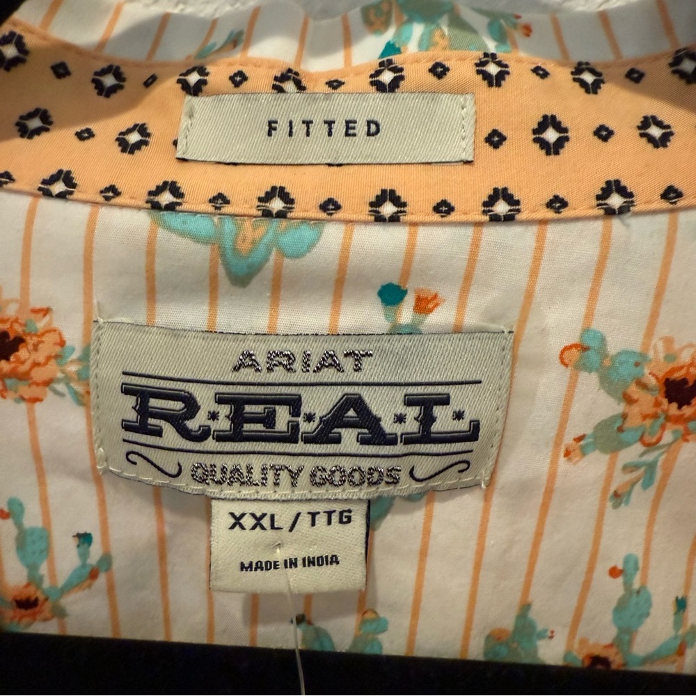 NWT. Ariat REAL Cactus Blossom Kirby Stretch Button Down Shirt L/S Fitted Sz XXL - Picture 5 of 13